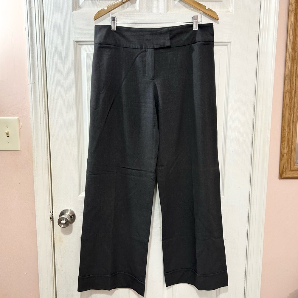 AB Studio Women's Chic Charcoal Wide-Leg Cuffed Pants. Career. Trousers Size 10